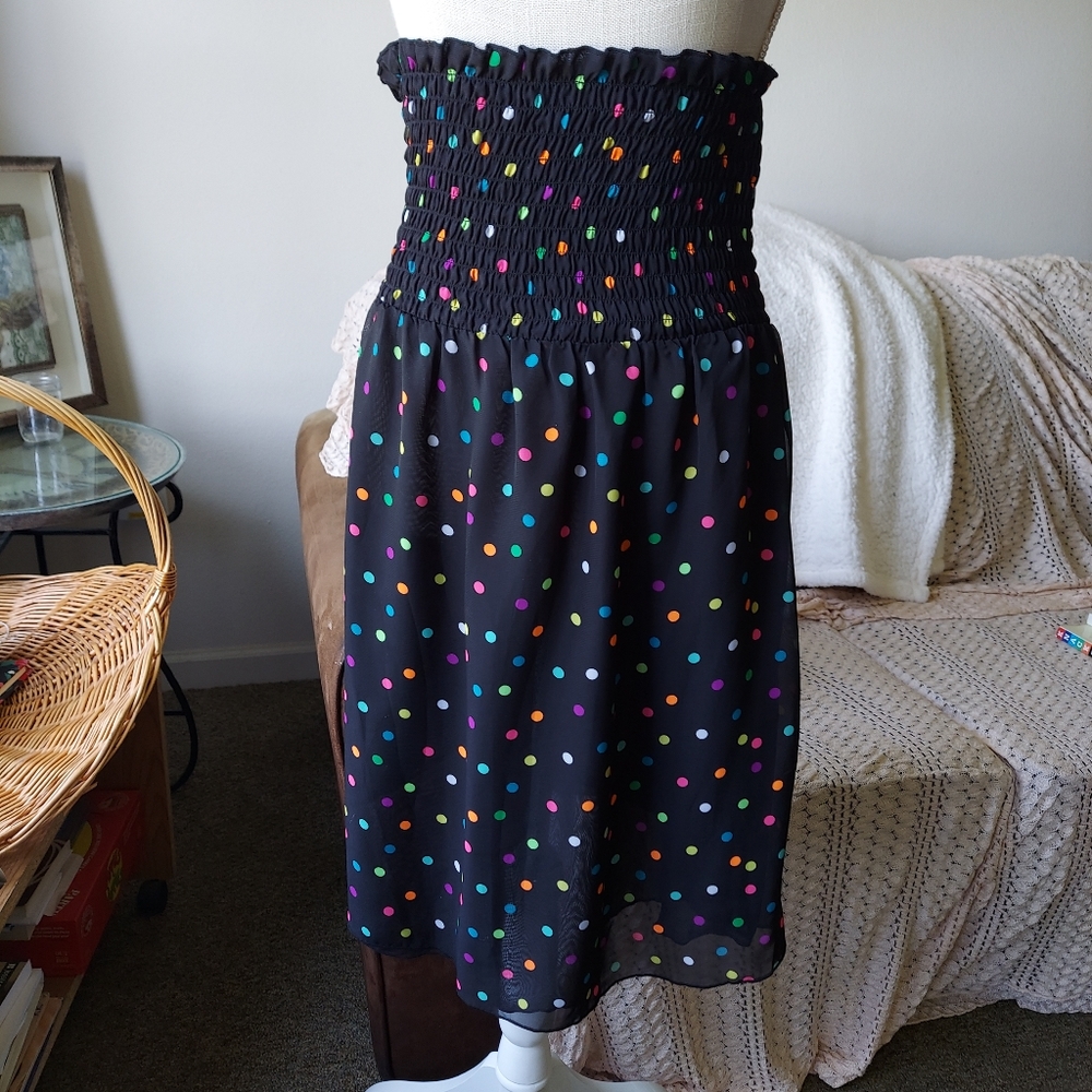 Op swimsuit cover up black dots ruched skirt